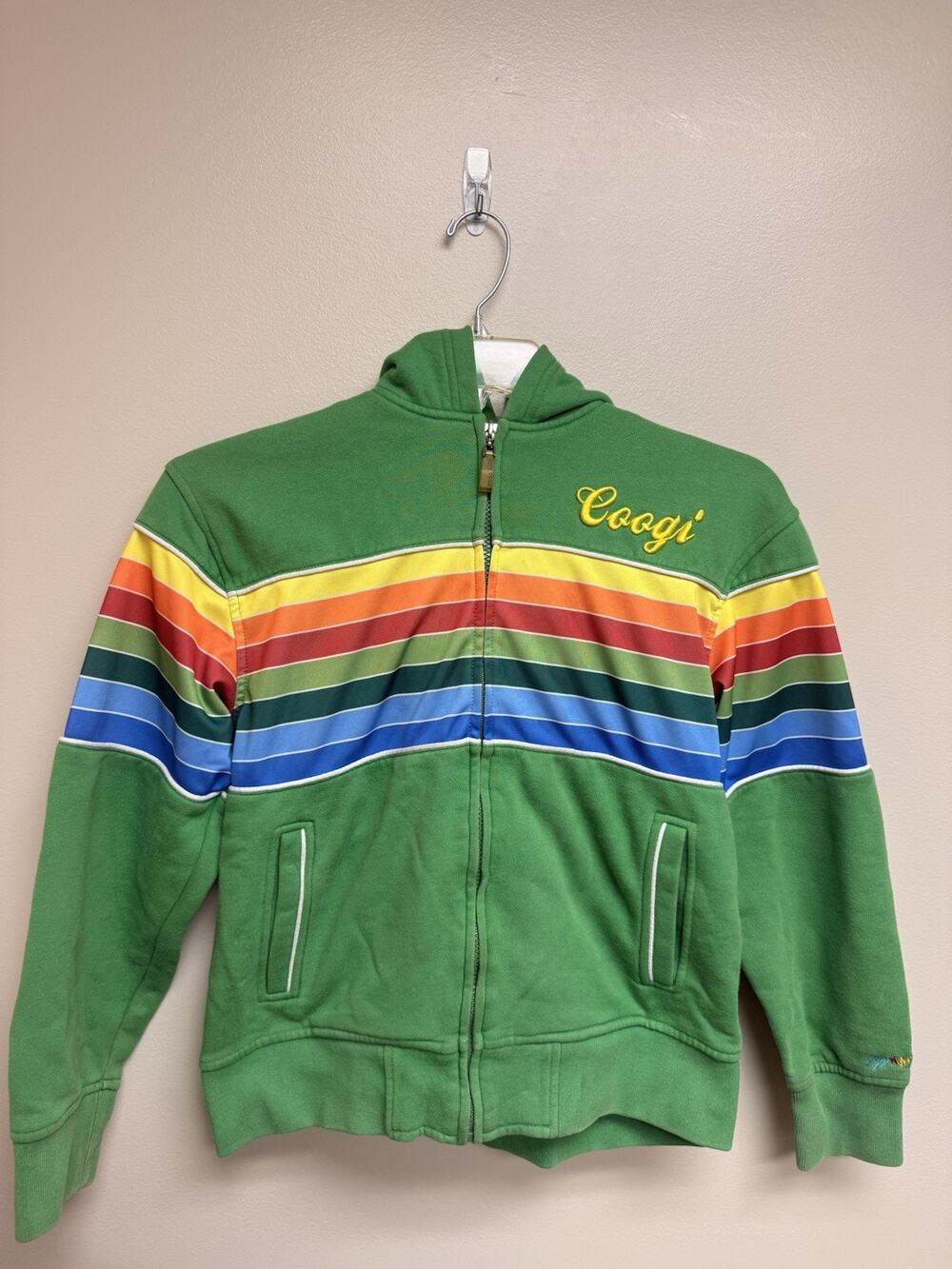 Vintage Y2K Coogi Women’s Rainbow Embroidered Zip Hoodie Size Small Kelly Green